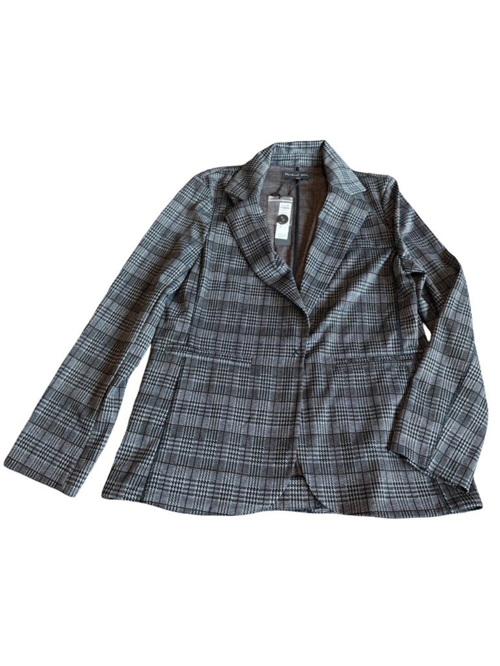 Michael Stars Grey Black Plaid Glen Check Blazer Long Sleeve Large Women's NWT